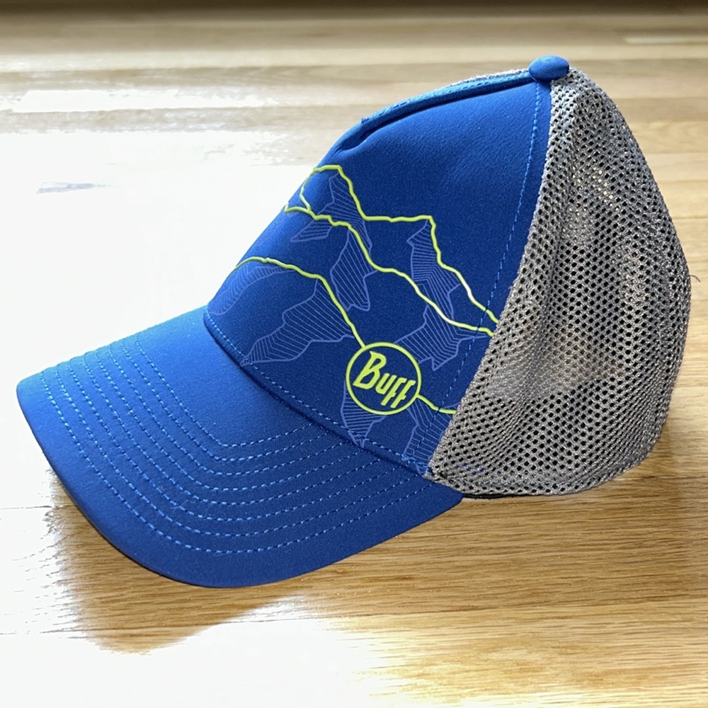 Blue and Gray Trucker Hat with Mountain Design